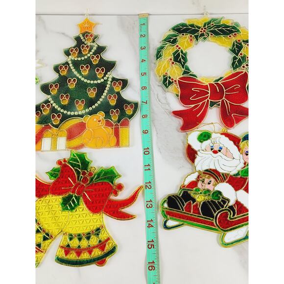 Christmas Sun Catcher Window Plaque 90s Plastic Large Stained Glass Style x7 Vtg - Picture 16 of 16